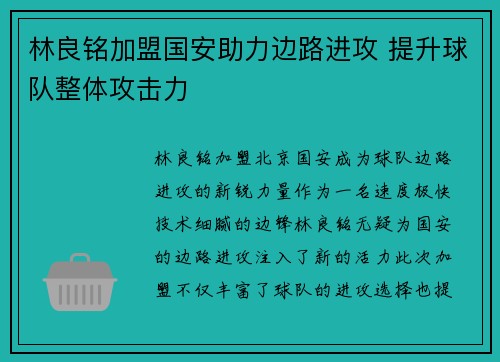 林良铭加盟国安助力边路进攻 提升球队整体攻击力